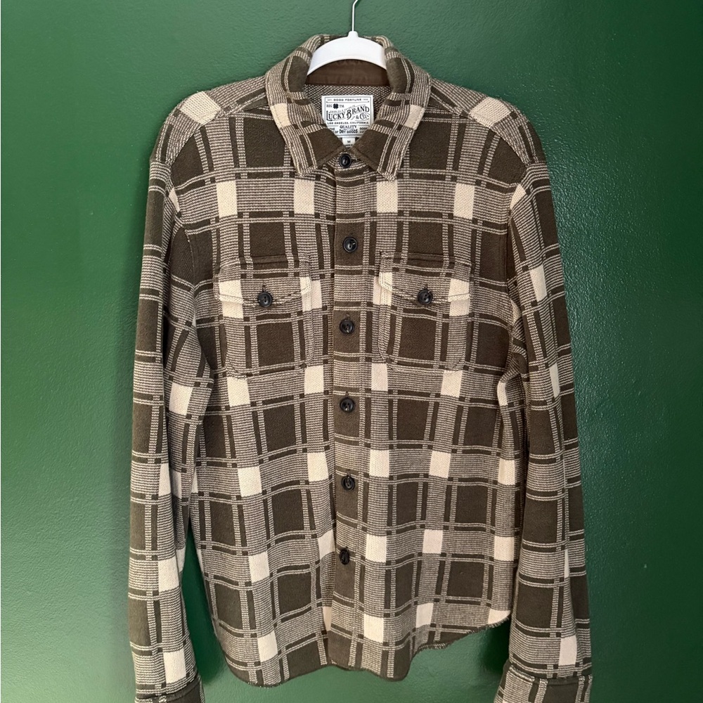 Lucky Brand Olive and Beige Plaid Shirt